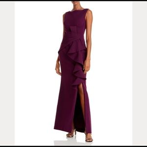 Eliza J Sleeveless Cascading Ruffle Waist Gown Maxi Dress in Burgundy Wine - 8